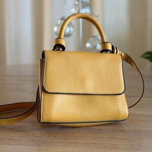 Mini Mustard Yellow Faux Lizard Skin Structured Bag Top Handle Small Purse